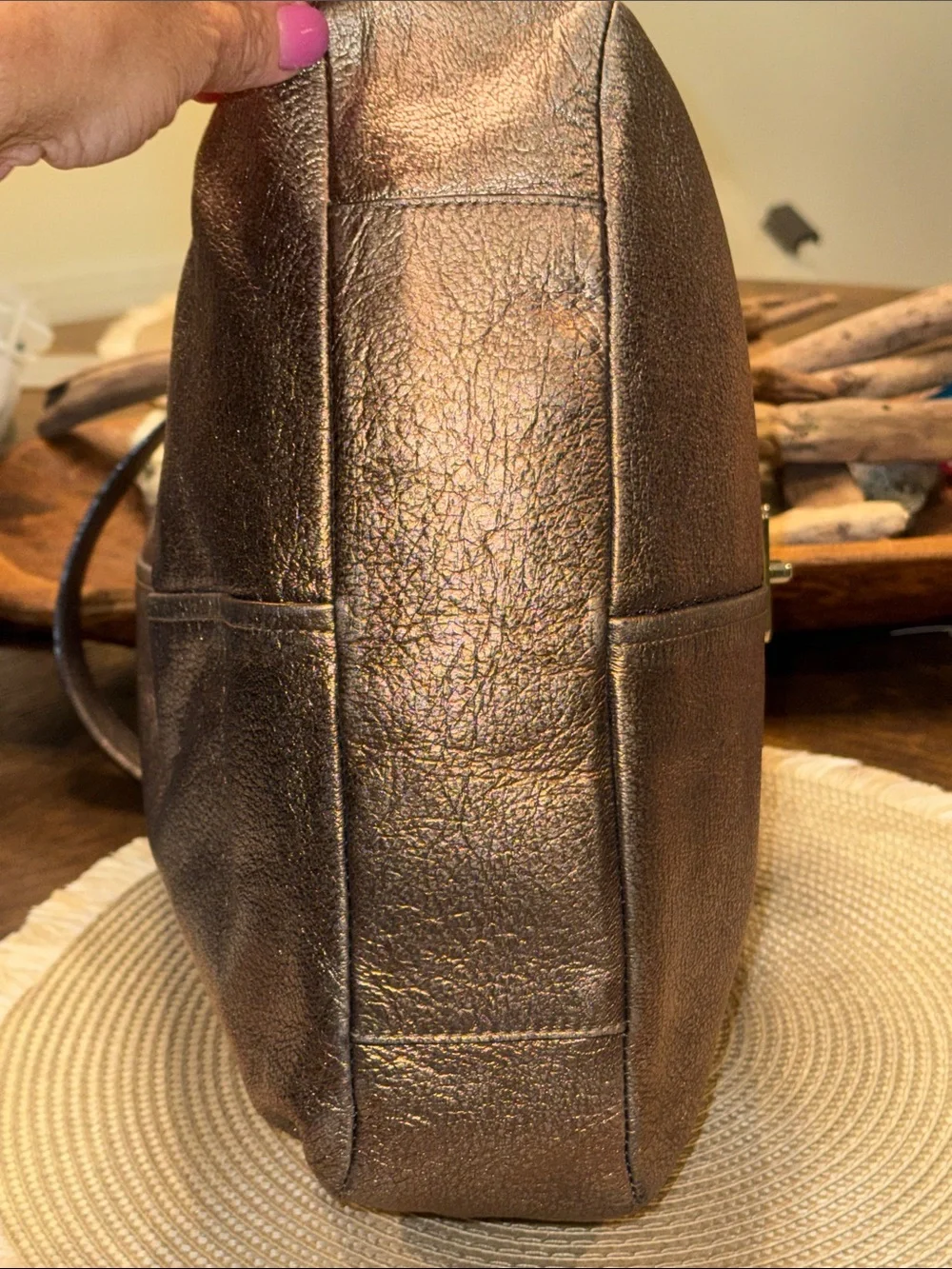 Coach Metallic Bronze Leather Shoulder Bag - Women's Bag